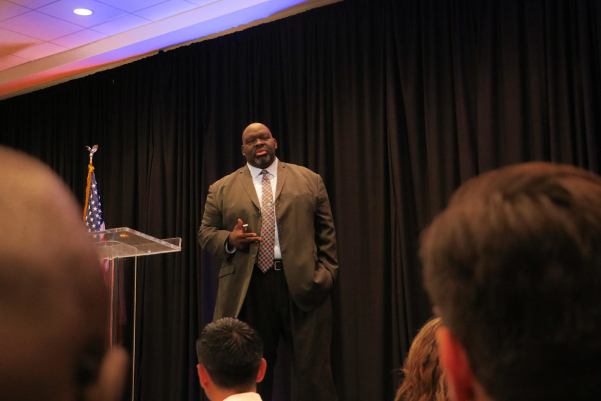 LCISD Superintendent, Dr. Roosevelt Nivens, addresses parents at the districts first annual Promise to Parents Brunch.